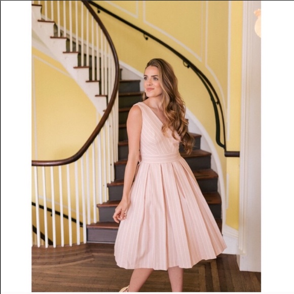 Gal Meets Glam Dresses & Skirts - Gal Meets Glam pink stripe back bow Samantha dress